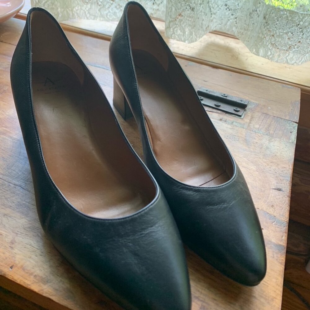 Aquatalia Black Italian made leather Vero Cuoio square heel pumps shoes 9.5